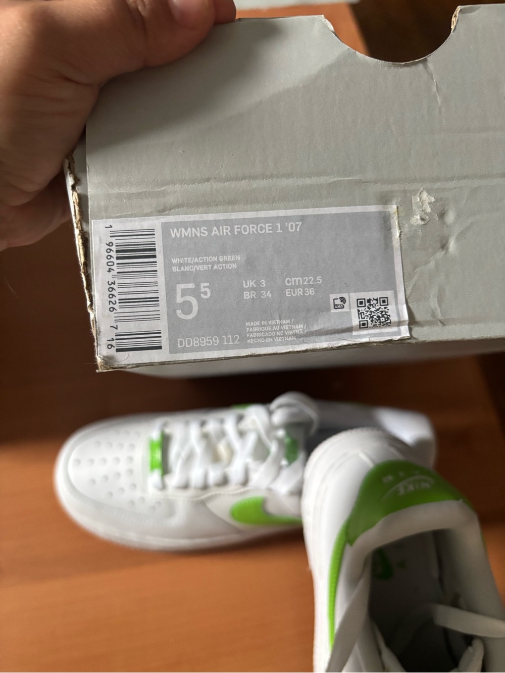 Nike White Sneakers with Bright Green Swoosh image 6